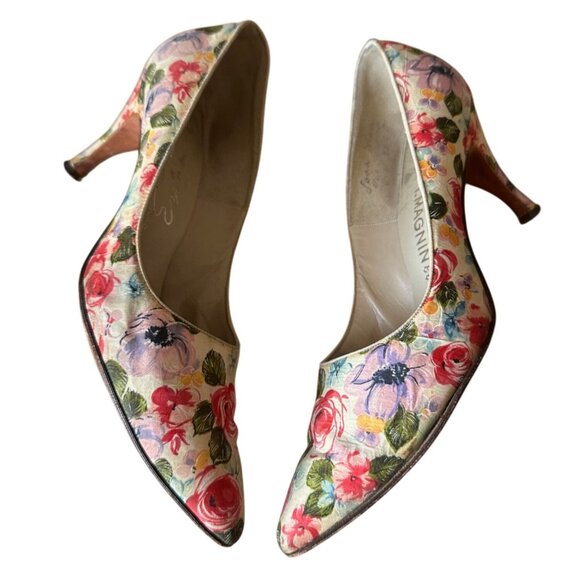 Vintage 1950s David Evins Floral Print Pumps 50s 60s Heels Size 8 AAA Narrow - Picture 7 of 16